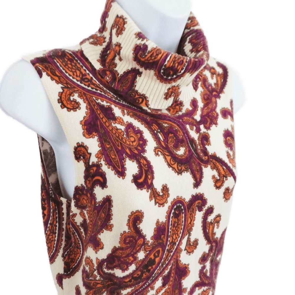 Pure Cashmere Sutton Studio Turtleneck Sweater Sleeveless Paisley Vintage M